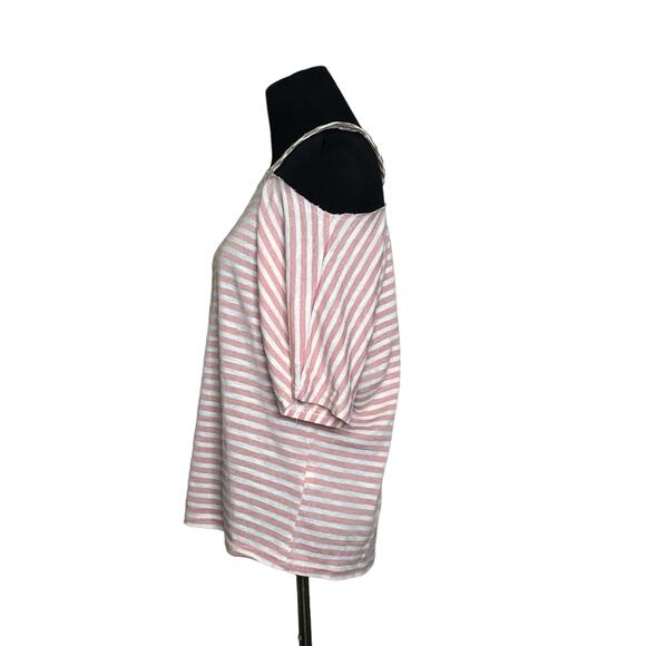 Honey Punch white pink stripes cut out distressed top size small - Picture 7 of 12